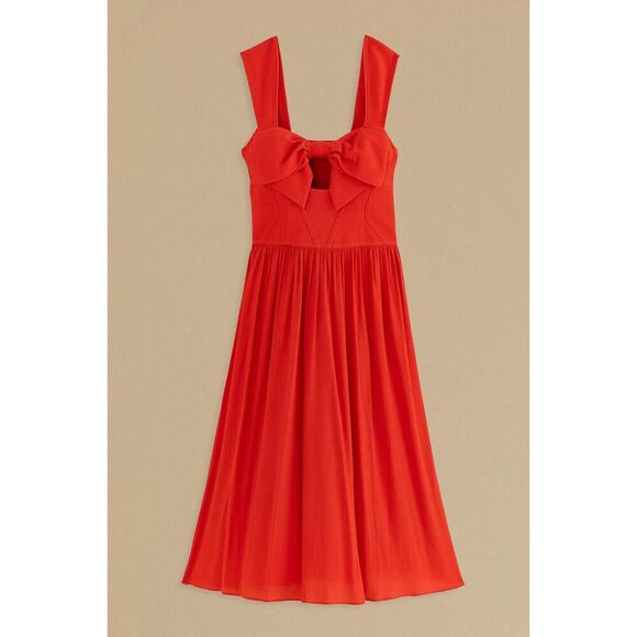 FARM RIO Anthropologie Red Bow Detail Midi Dress Sleeveless Sweetheart NWT L - Picture 7 of 10